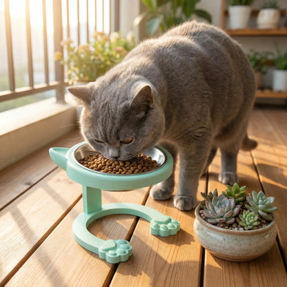 Elevated Tilted Cat Bowl, 316 Stainless Steel Raised Feeder with Anti-Slip Paw Stand, Catbowl, Whisker Friendly Neck Protection Pet Food Dish, Easy Clean Portable Kitten Feeding Bowl for Senior Cats & Small Puppies