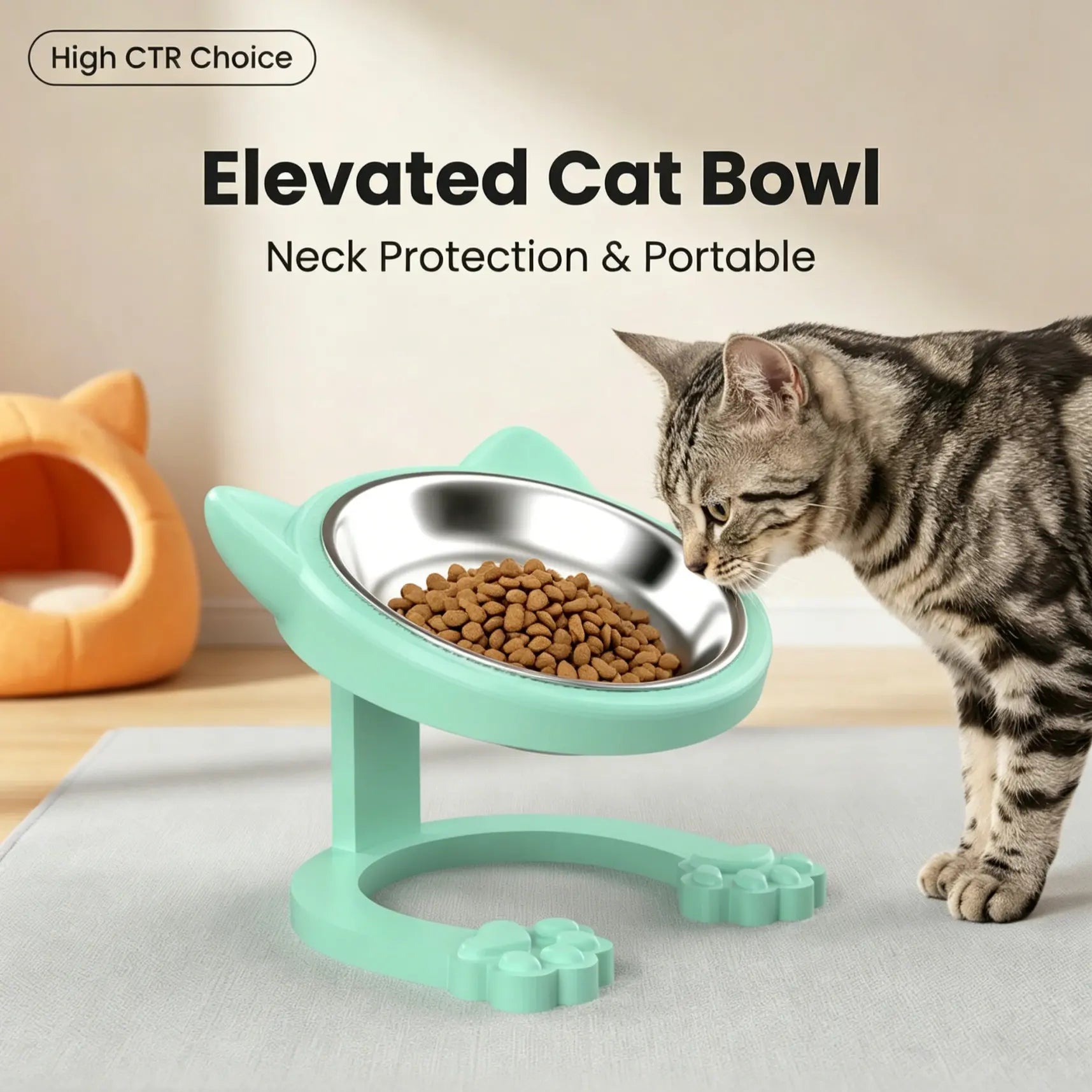 Elevated Tilted Cat Bowl, 316 Stainless Steel Raised Feeder with Anti-Slip Paw Stand, Catbowl, Whisker Friendly Neck Protection Pet Food Dish, Easy Clean Portable Kitten Feeding Bowl for Senior Cats & Small Puppies