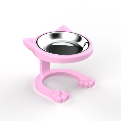 Elevated Tilted Cat Bowl, 316 Stainless Steel Raised Feeder with Anti-Slip Paw Stand, Catbowl, Whisker Friendly Neck Protection Pet Food Dish, Easy Clean Portable Kitten Feeding Bowl for Senior Cats & Small Puppies